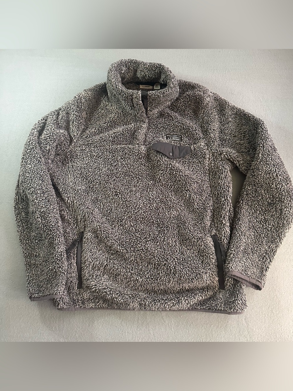 L.L. Bean Hi Pile Sherpa Fleece Pullover Jacket Women’s Medium Gray Shaggy Cozy